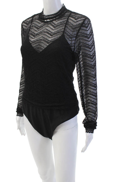 Night Night by Jonathan Simkhai Womens Gianna Lace Thong Bodysuit - Black Size L