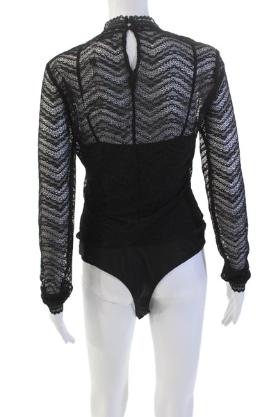 Night Night by Jonathan Simkhai Womens Gianna Lace Thong Bodysuit - Black Size L