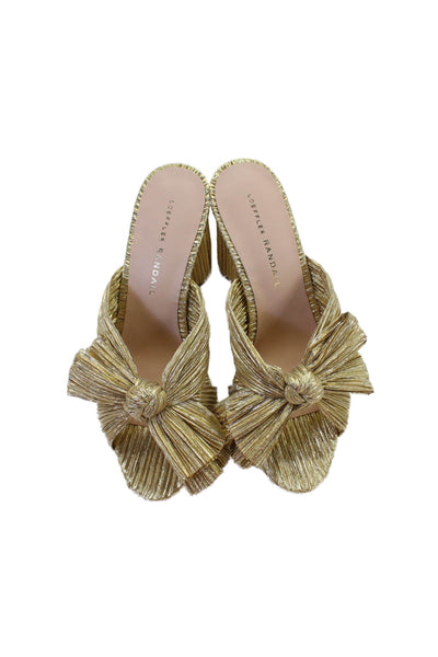 Loeffler Randall Womens Penny Pleated Bow Sandals - Gold Size 6.5