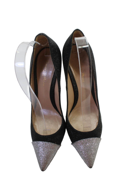 Gianvito Rossi Womens Pointed Toe Metallic Stiletto Heels Black Size 10