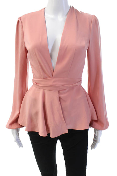 Majorelle Womens Waist Tied Peasant Sleeve Open Front Blouse Pink Size XS