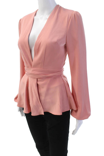 Majorelle Womens Waist Tied Peasant Sleeve Open Front Blouse Pink Size XS