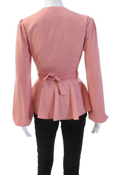 Majorelle Womens Waist Tied Peasant Sleeve Open Front Blouse Pink Size XS