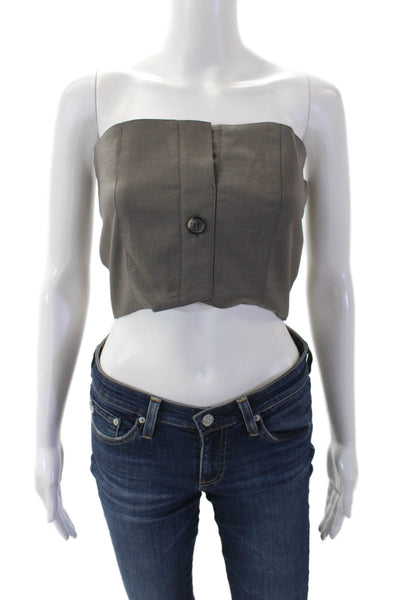 ROKH Womens Button Detailed Tube Top - Taupe Size 38