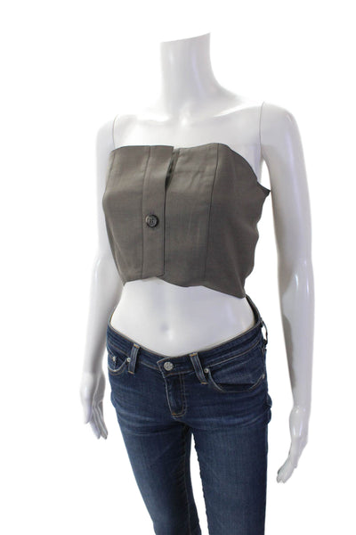 ROKH Womens Button Detailed Tube Top - Taupe Size 38
