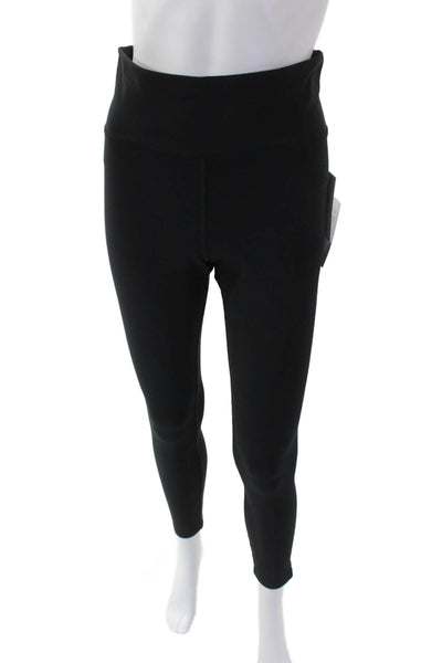 Plush Womens High Waist Matte Fleece Leggings - Black Size L