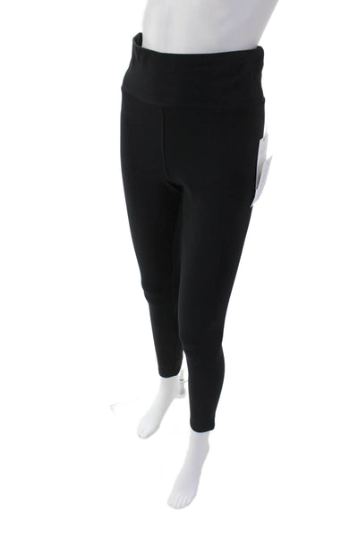 Plush Womens High Waist Matte Fleece Leggings - Black Size L