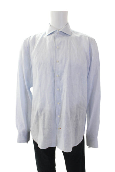 Daniel Cremieux Men's Long Sleeves Button Down Blue Striped Shirt Size XL