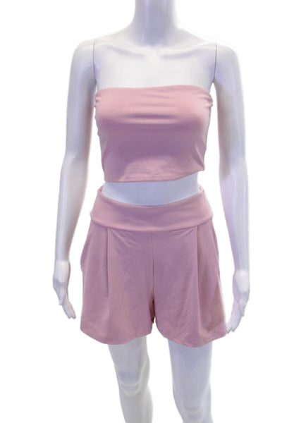 Susana Monaco Womens Strapless Blouse Pleated Shorts Set Pink Size Small