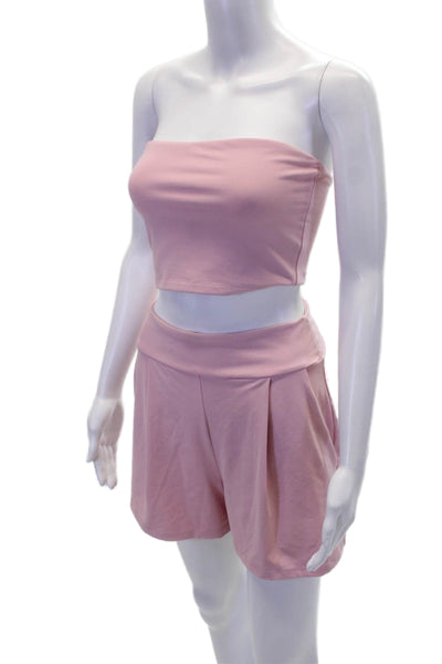Susana Monaco Womens Strapless Blouse Pleated Shorts Set Pink Size Small