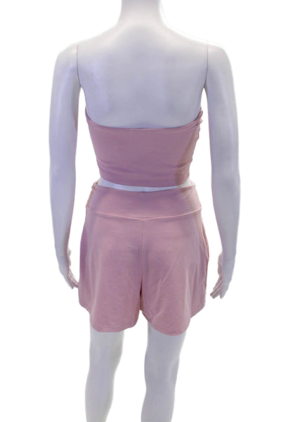 Susana Monaco Womens Strapless Blouse Pleated Shorts Set Pink Size Small