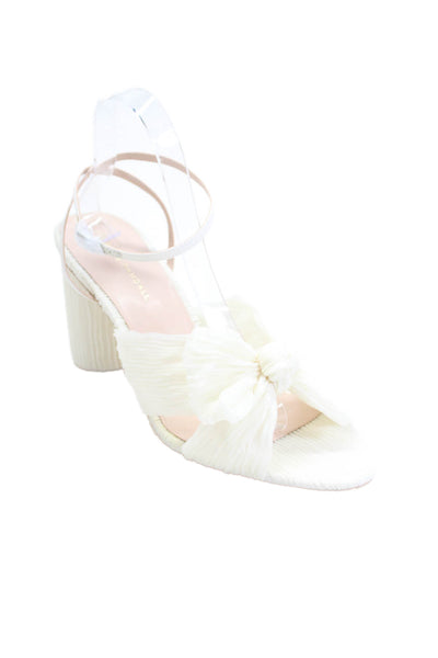Loeffler Randall Womens Camellia Pleated Bow Heel with Ankle Strap - Pearl Size