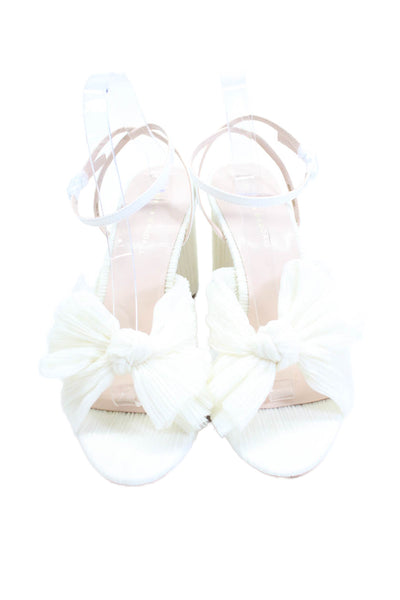 Loeffler Randall Womens Camellia Pleated Bow Heel with Ankle Strap - Pearl Size