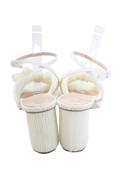 Loeffler Randall Womens Camellia Pleated Bow Heel with Ankle Strap - Pearl Size