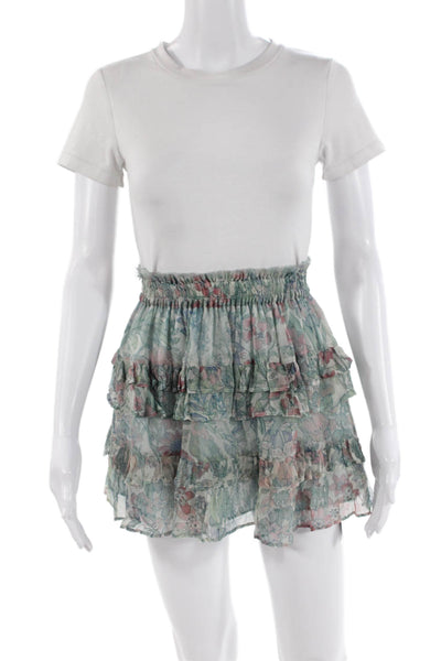 Love Shack Fancy Womens Floral Print Mini Skirt Multi Colored Size Extra Small