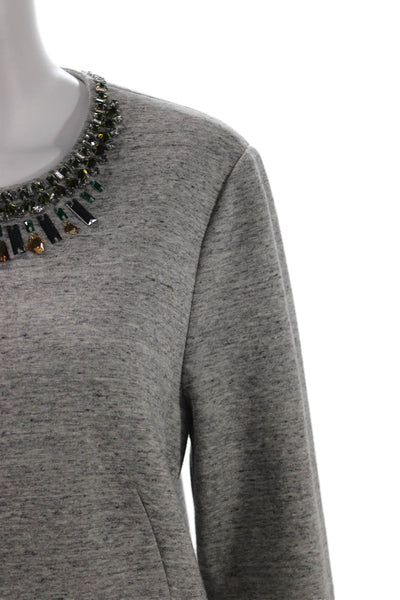 Elizabeth and James Womens Front Zip Crew Neck Crystal Knit Jacket Gray Large