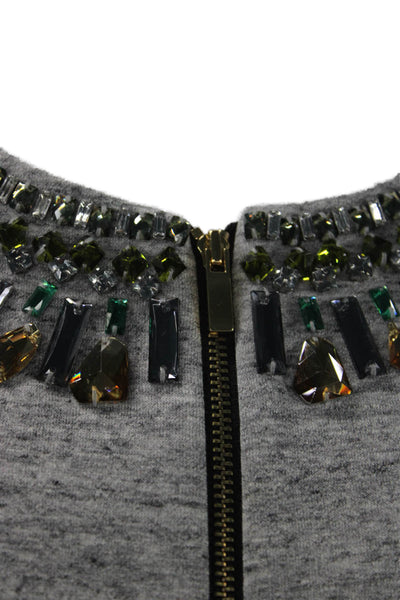 Elizabeth and James Womens Front Zip Crew Neck Crystal Knit Jacket Gray Large