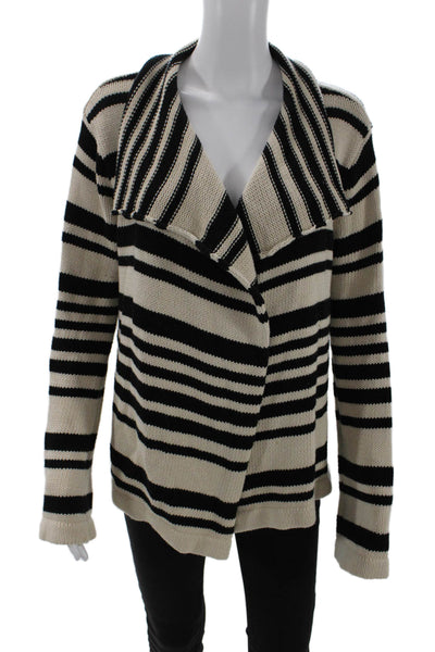 Elaine Kim Women's Long Sleeves Open Front Sweater Cardigan Black Striped Size M