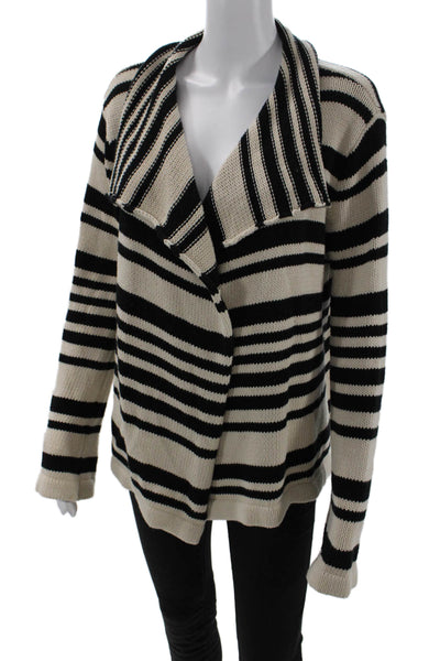 Elaine Kim Women's Long Sleeves Open Front Sweater Cardigan Black Striped Size M