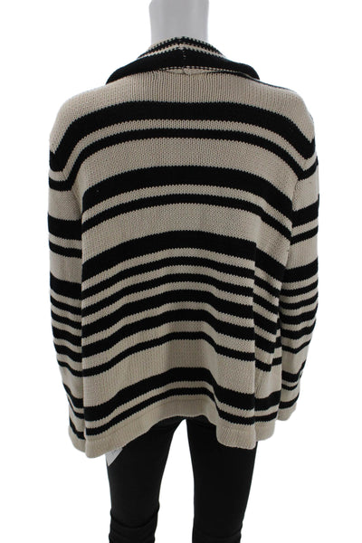 Elaine Kim Women's Long Sleeves Open Front Sweater Cardigan Black Striped Size M