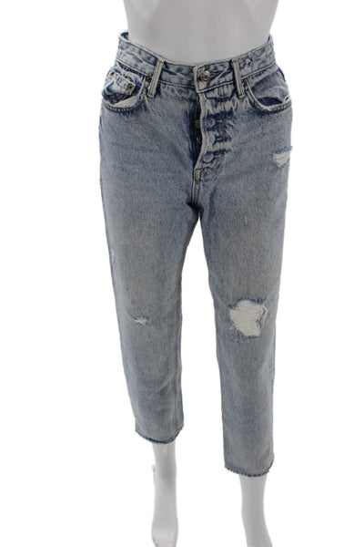 Grlfrnd Women's High Waist Distress Medium Wash Straight Leg Denim Pants Size 23