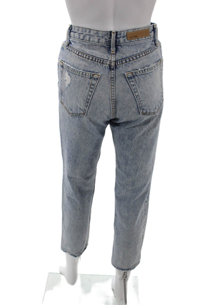 Grlfrnd Women's High Waist Distress Medium Wash Straight Leg Denim Pants Size 23