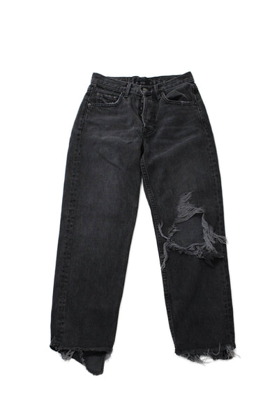 Grlfrnd Womens High Waist Distress Pockets Straight Leg Jean Pants Black Size 23