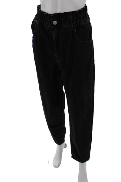 Zara Women's Paper Bag Waist Pockets Straight Leg Jean Pants Black Size XS