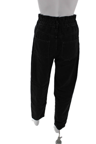 Zara Women's Paper Bag Waist Pockets Straight Leg Jean Pants Black Size XS