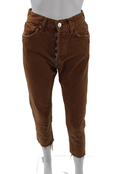 Re/Done Women's High Waist Five Pocket Straight Leg Jean Pants Brown Size 24