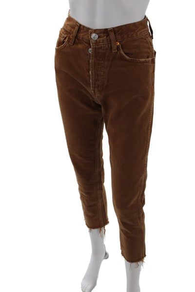 Re/Done Women's High Waist Five Pocket Straight Leg Jean Pants Brown Size 24