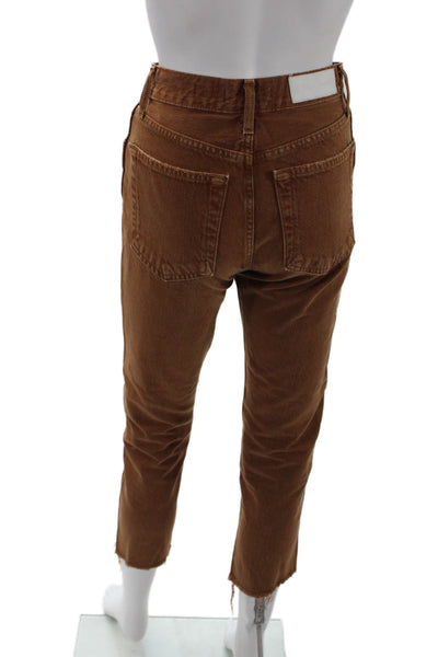 Re/Done Women's High Waist Five Pocket Straight Leg Jean Pants Brown Size 24