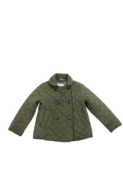 Crewcuts Everyday Girls Quilted Double Breasted Collared Jacket Green Size 4/5