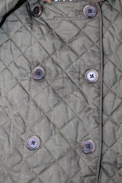 Crewcuts Everyday Girls Quilted Double Breasted Collared Jacket Green Size 4/5