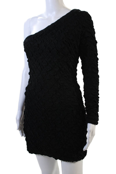 Dur Doux Womens One Sleeve Puckered Mini Dress - Black Size S