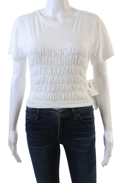 Intermix Womens Short Sleeve Scoop Neck Tessie Ruched Shirt White Size Small