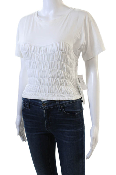 Intermix Womens Short Sleeve Scoop Neck Tessie Ruched Shirt White Size Small