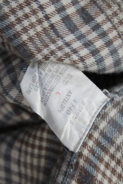 Woolrich Womens Button Front Collared Plaid Lace Patched Shirt Brown Size Large
