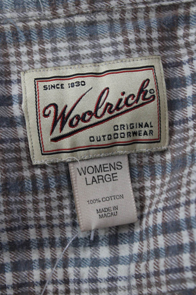 Woolrich Womens Button Front Collared Plaid Lace Patched Shirt Brown Size Large
