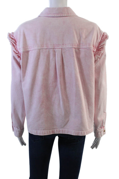 Something Navy Womens Button Front Ruffled Jean Jacket Pink Denim Size Small
