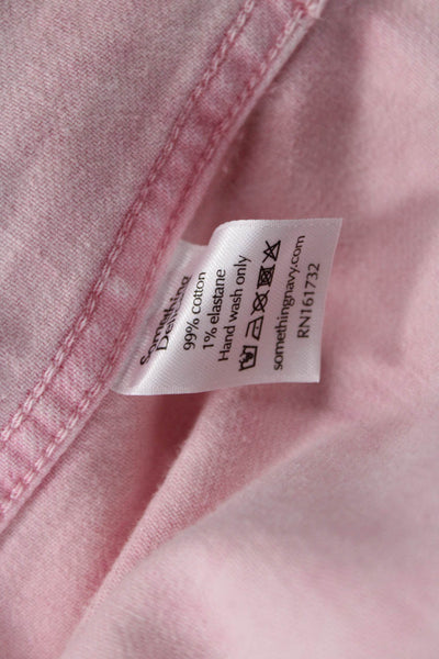 Something Navy Womens Button Front Ruffled Jean Jacket Pink Denim Size Small