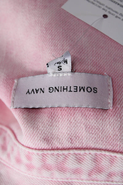Something Navy Womens Button Front Ruffled Jean Jacket Pink Denim Size Small