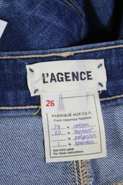 L Agence Womens Cotton Zip Button Straight Leg Lined Denim Jeans Blue Size EUR 2