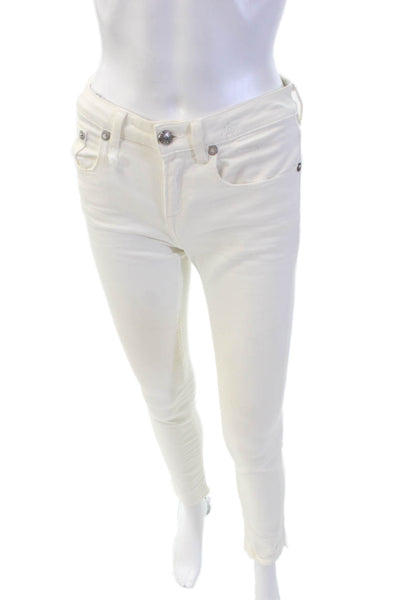 R13 Womens Cotton Zip Button Fray Leg Distressed Slim Jeans White Size EUR 25