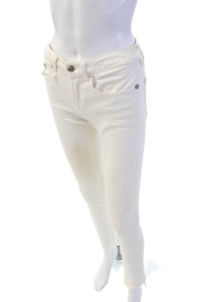 R13 Womens Cotton Zip Button Fray Leg Distressed Slim Jeans White Size EUR 25