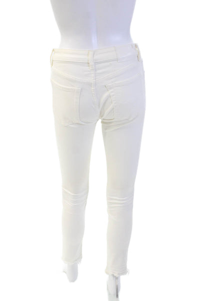 R13 Womens Cotton Zip Button Fray Leg Distressed Slim Jeans White Size EUR 25