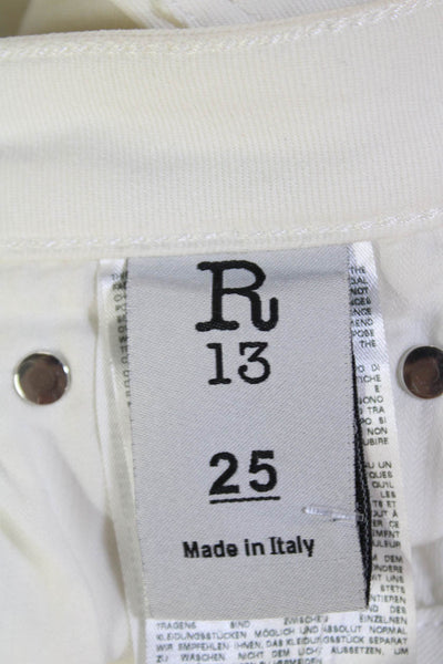 R13 Womens Cotton Zip Button Fray Leg Distressed Slim Jeans White Size EUR 25