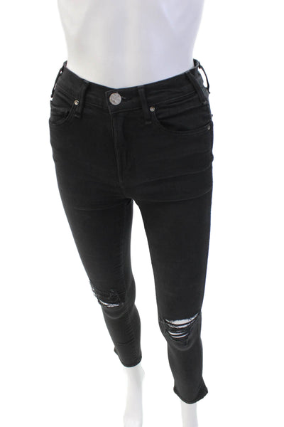 McGuire Womens Cotton Zip Button Distressed Slim Leg Jeans Black Size EUR 24