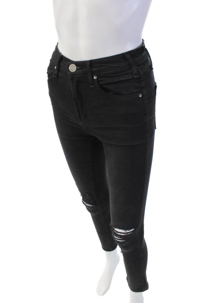 McGuire Womens Cotton Zip Button Distressed Slim Leg Jeans Black Size EUR 24