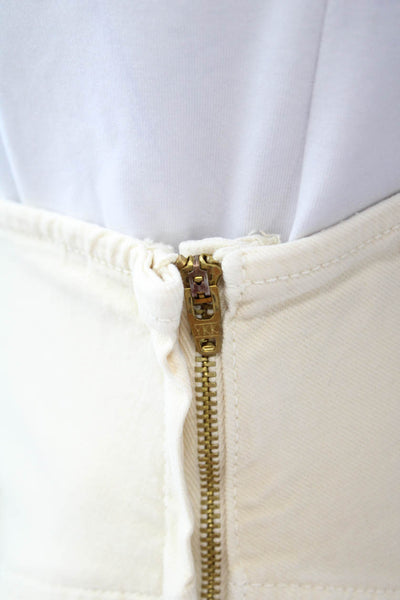 Mother Womens Denim Zip Up Ruffle Mini Skirt Beige Size 27